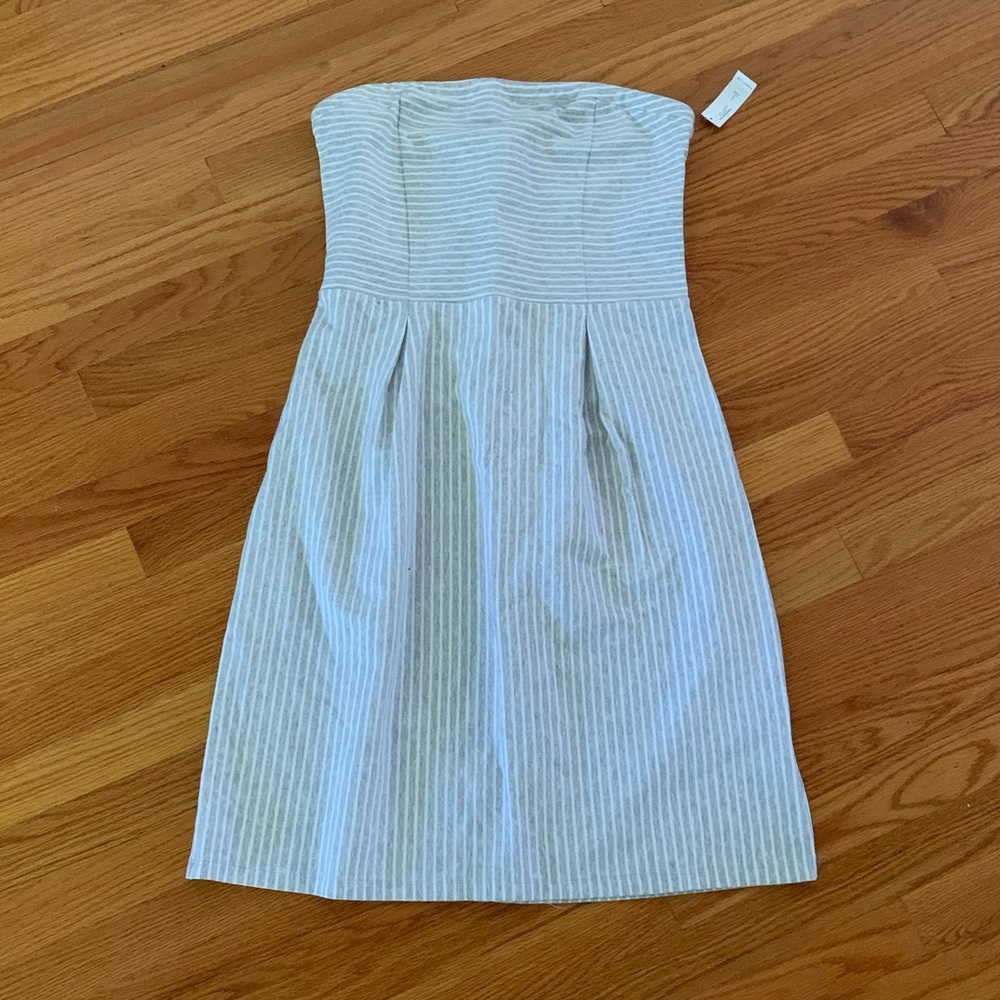 Old Navy Strapless White and Light Gray Pinstripe Dress